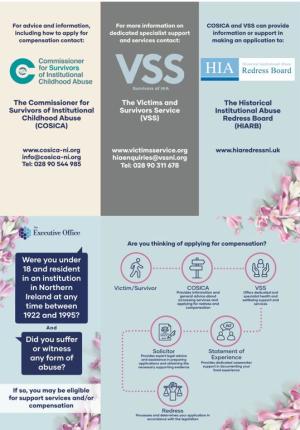 Contact details for COSICA, VSS & HIA Redress Board seeking advice