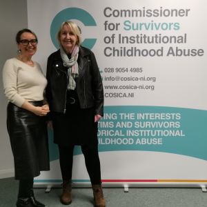 Commissioner Fiona Ryan meeting Roisin McGlone at the COSICA office