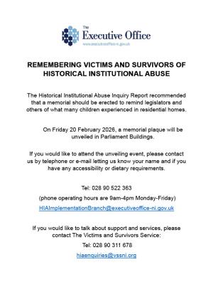 Poster outlining that on Friday 20 February 2026, a memorial plaque will be unveiled in Parliament Buildings. If